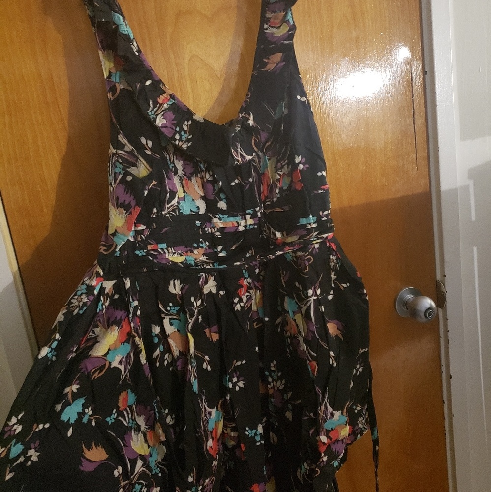 3X Floral Ruffled Skater/A Line Dress